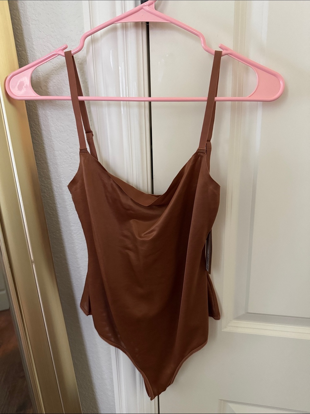 SKIMS Satin Cowl Neck Brown Bodysuit NWT